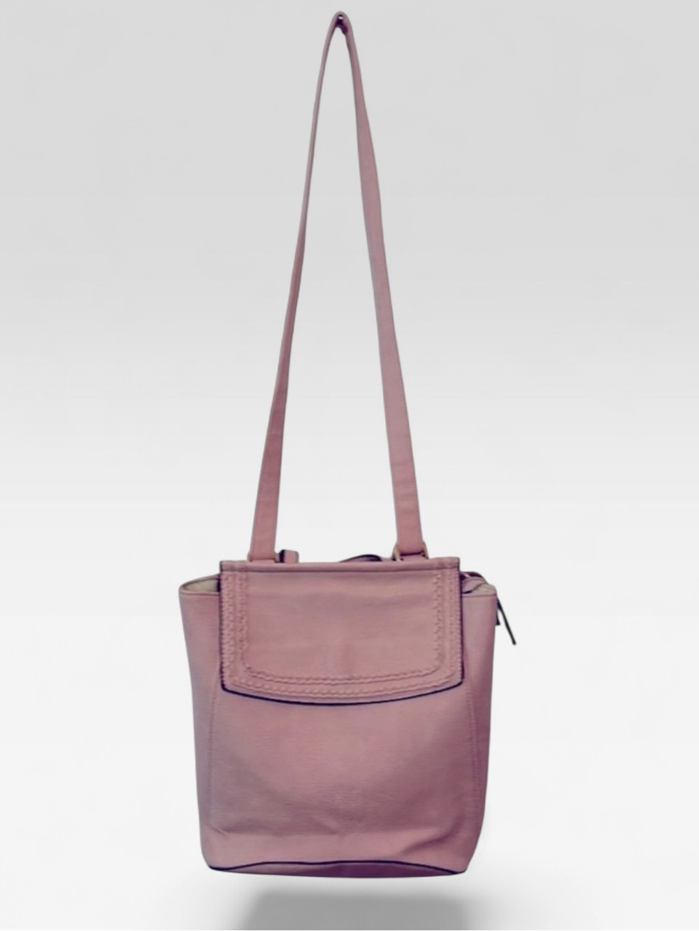 Vieta Dusty Pink Convertible Backpack Tote Shoulder Bag Braided Stitch Flap